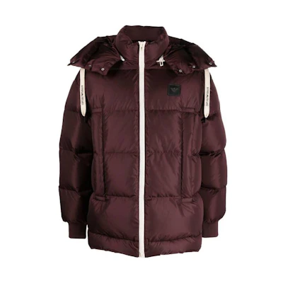 Emporio Armani FW22 Red Down Jacket with Zipper and Stand Collar for Men 6L1BU4-1NQTZ-0397