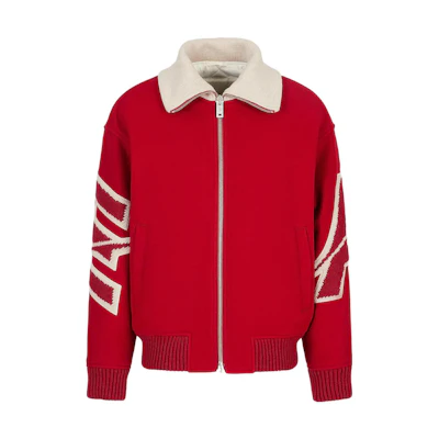 Emporio Armani FW22 Red Embroidered Zip-Up Jacket with Collar 6L1B8I1-N7AZ1-0336