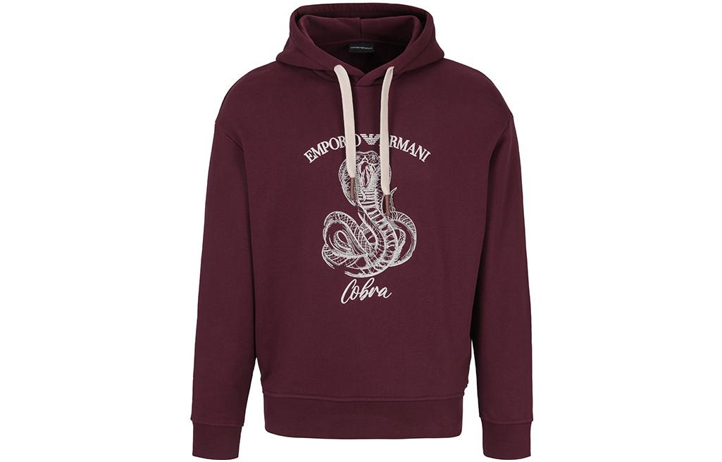 Emporio Armani FW22 Red Hooded Pullover Sweatshirt with Letter Print for Men. 6L1MM5-1JWPZ-0397