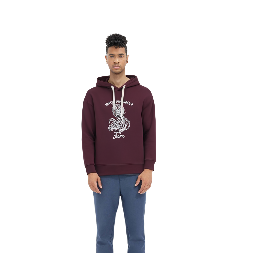 Purchase Emporio Armani FW22 Baju Hooded Merah Lelaki dengan Cetakan Huruf. 6L1MM5-1JWPZ-0397