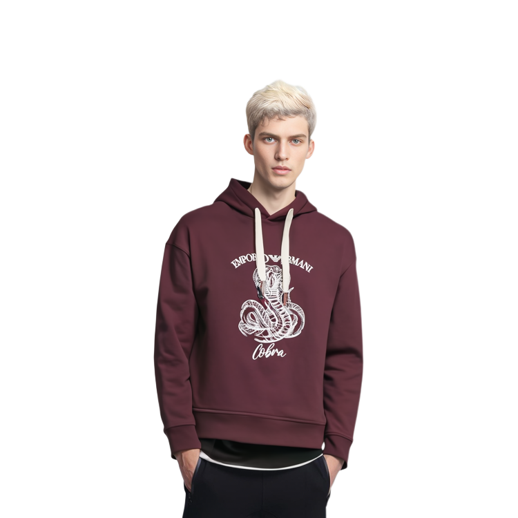 Details for Emporio Armani FW22 Baju Hooded Merah Lelaki dengan Cetakan Huruf. 6L1MM5-1JWPZ-0397