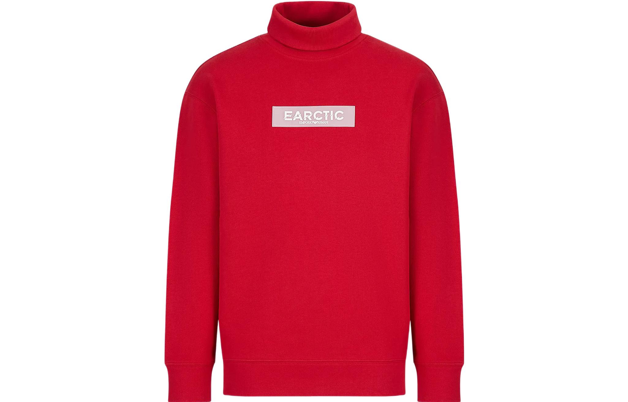 Emporio Armani FW22 Red Letter Print Turtleneck Long Sleeve Pullover 6L1M8E1-JSFZ1-0336