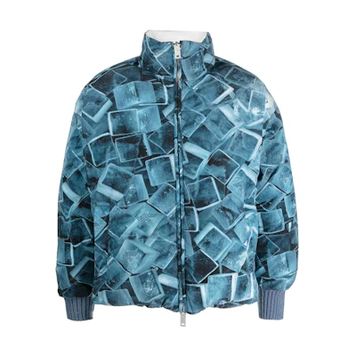 Emporio Armani FW22 Reversible Geometric Print Puffer Jacket for Men. 6L1B8H-1N65Z-F933