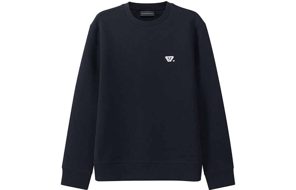 Emporio Armani FW22 Smiley Embroidered Cotton Crewneck Sweatshirt Navy Blue 8N1MFC-1JHSZ-0920