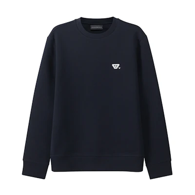 Emporio Armani FW22 Smiley Embroidered Cotton Crewneck Sweatshirt Navy Blue 8N1MFC-1JHSZ-0920