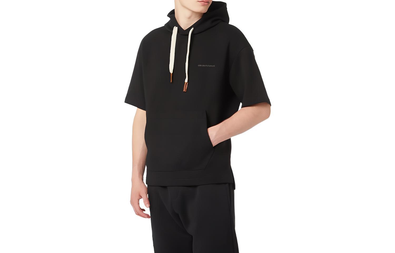 Emporio Armani FW22 Solid Color Drawstring Hooded Short Sleeve Hoodie 6L1M83-1JHSZ-0999