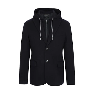 Emporio Armani FW22 Solid Color Hooded Jacket in Navy Blue 6L1G93-1NTYZ1-0920