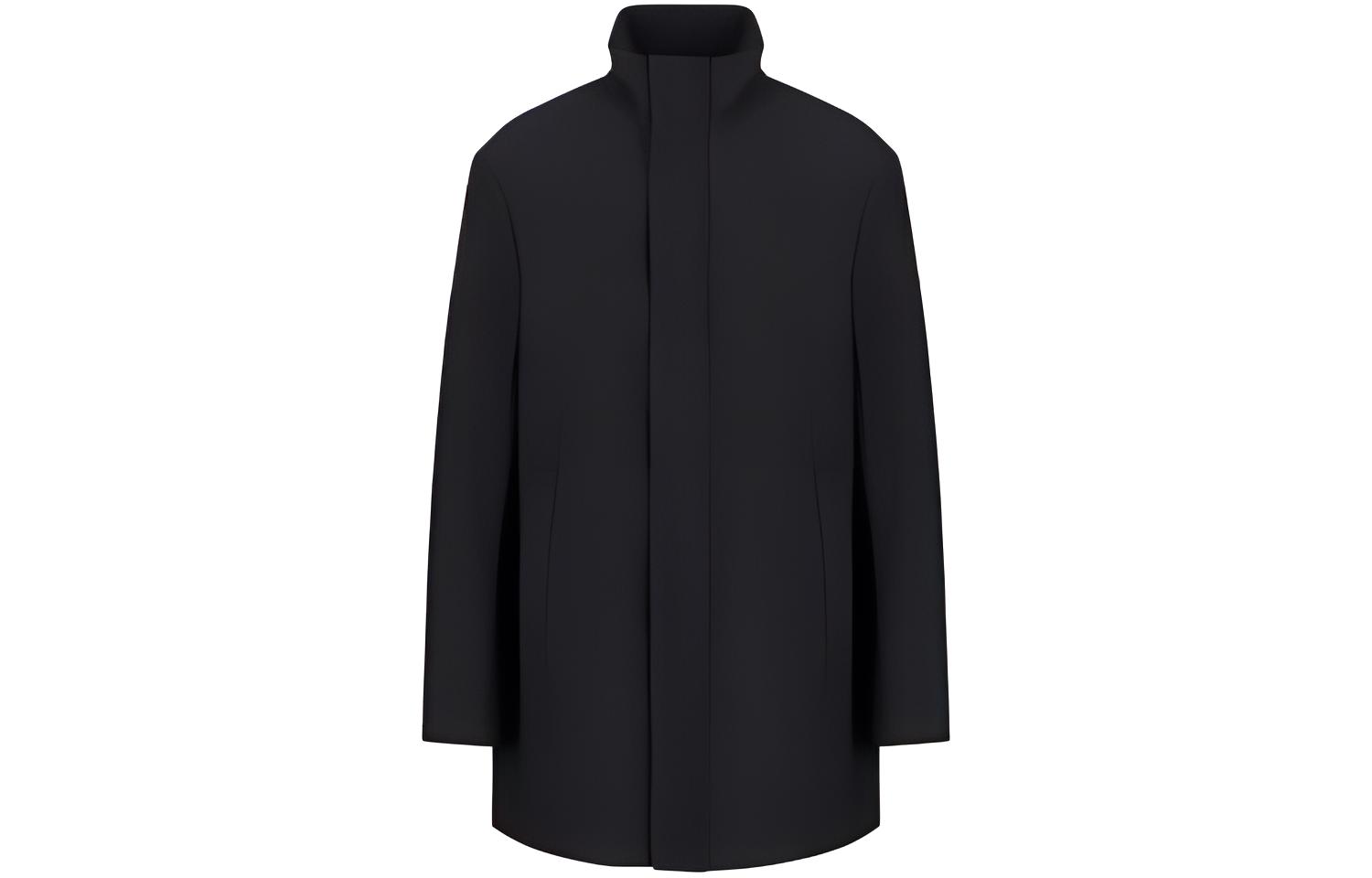 Emporio Armani FW22 Solid Color Stand Collar Mid-Length Coat Black 8N1LB11-NZAZ1-0999
