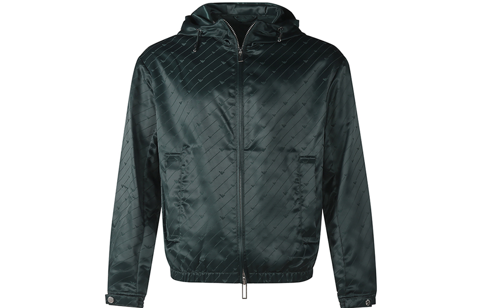 Emporio Armani FW22 Solid Eagle Logo Jacquard Hoodie Jacket Dark Green 6L1BL3-1NLBZ-F519