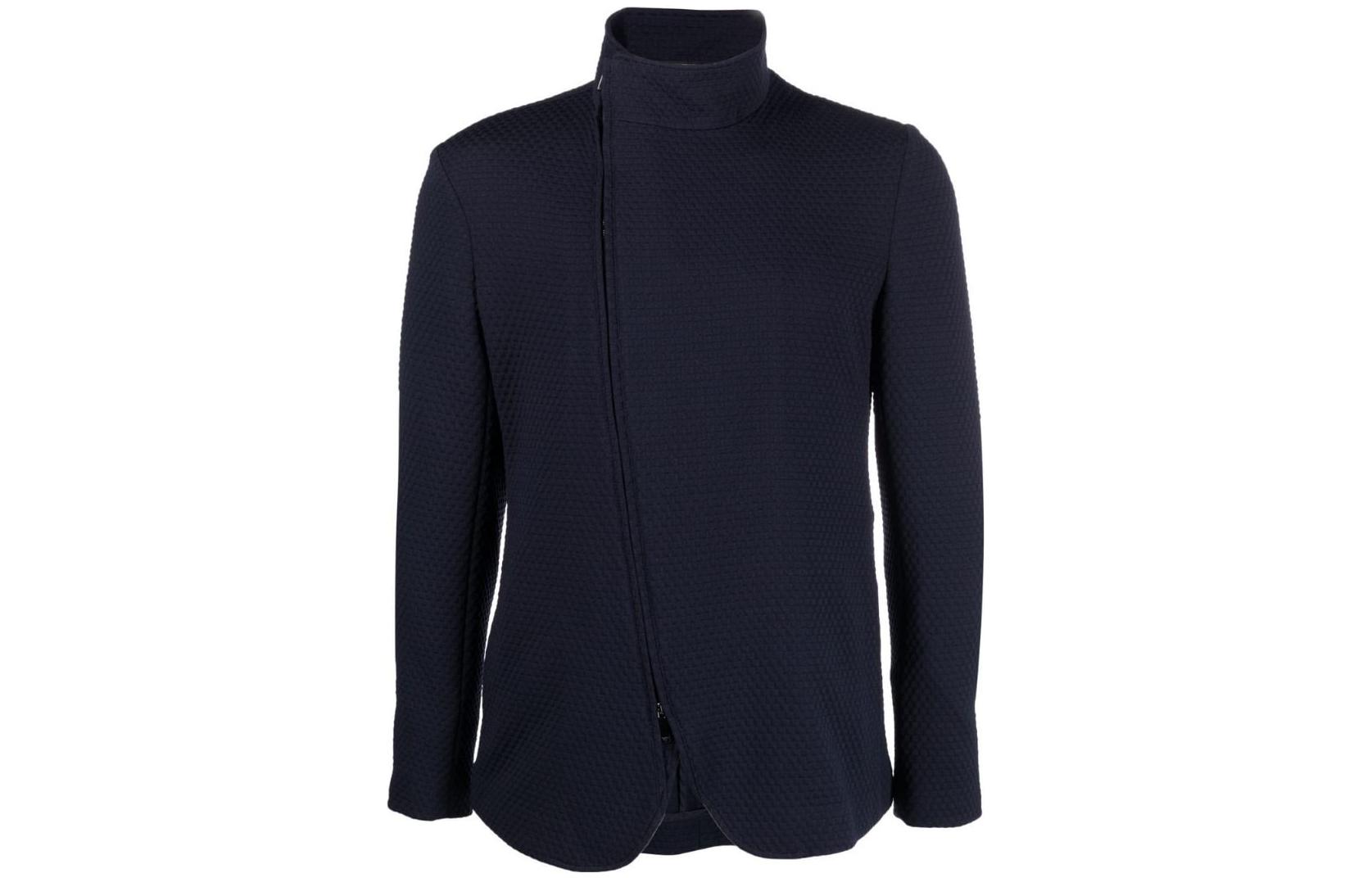 Emporio Armani FW22 Solid Knit High-Neck Zip Jacket Deep Blue H31G30-C1069-920