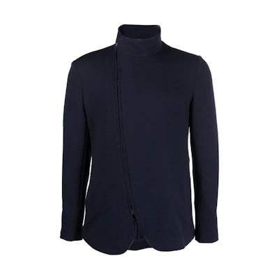 Emporio Armani FW22 Solid Knit High-Neck Zip Jacket Deep Blue H31G30-C1069-920