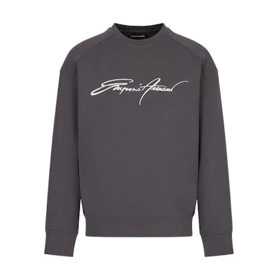 Emporio Armani FW22 Solid Letter Print Crewneck Sweatshirt Dark Grey 6L1ML81-JHSZ1-06A3