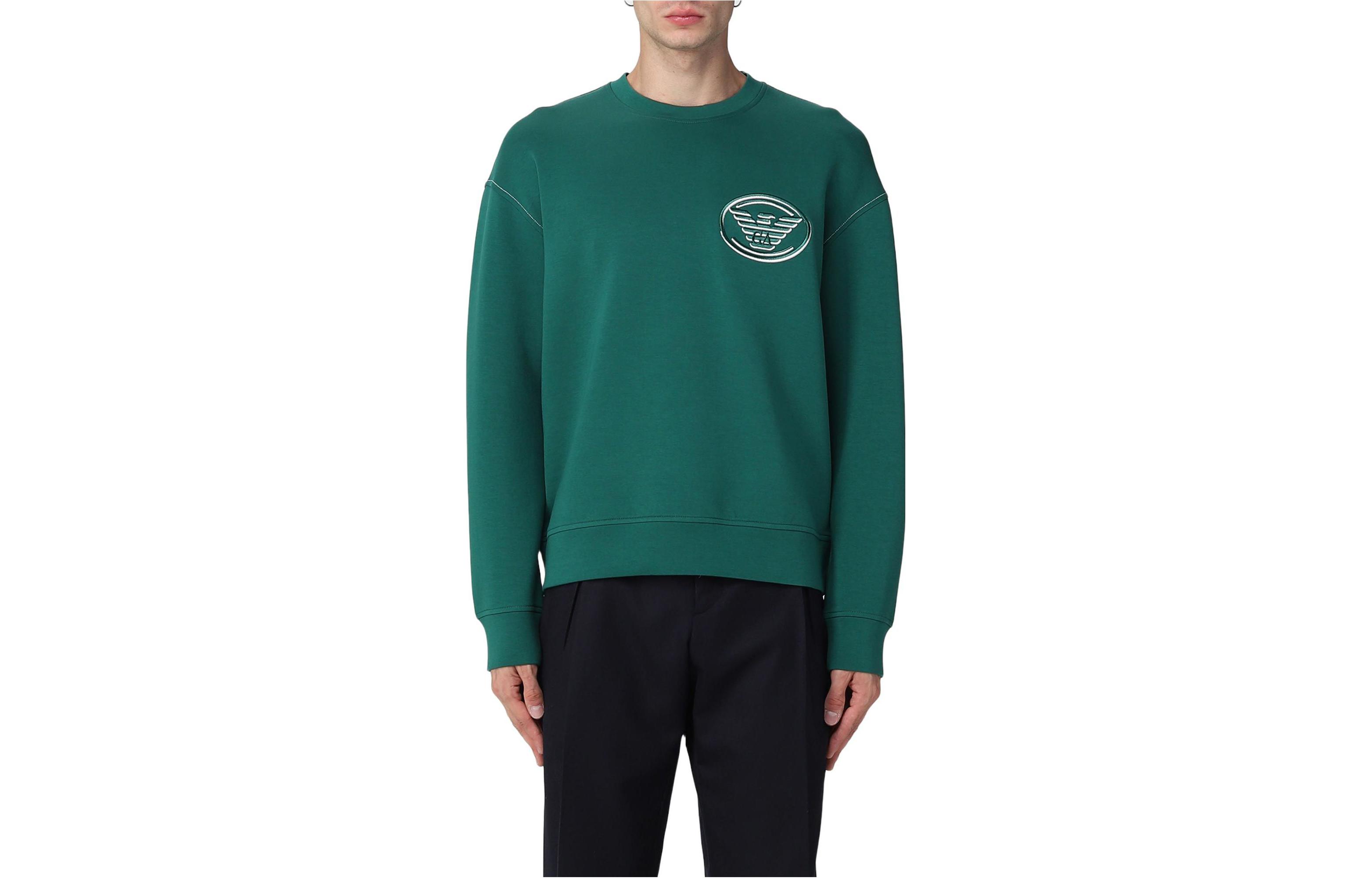 Emporio Armani FW22 Solid Logo Crewneck Pullover Sweatshirt Green Mens 6L1M82-1JHSZ-0576