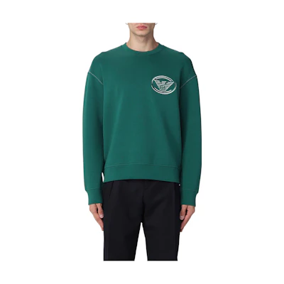 Emporio Armani FW22 Solid Logo Crewneck Pullover Sweatshirt Green Mens 6L1M82-1JHSZ-0576