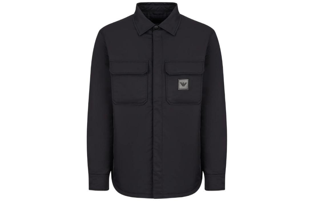 Emporio Armani FW22 Solid Logo Patch Shirt Jacket Navy Blue 6L1CD5-1NZQZ-0920