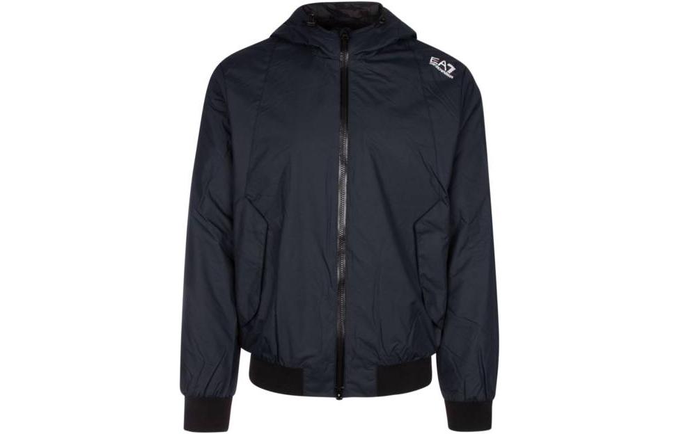 Emporio Armani FW22 Solid Logo Print Zip Hoodie Jacket Navy Blue Men’s 6LPB08-PN27Z-1578