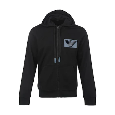 Emporio Armani FW22 Solid Logo Print Zip Hoodie Men’s Black 111784-2F571-00020