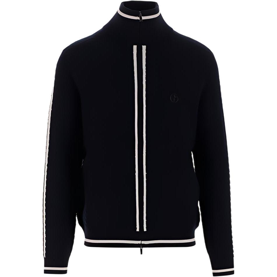 Emporio Armani FW22 Solid Striped Knit Zip Jacket for Men 6LSEA1SMA9ZUBWF