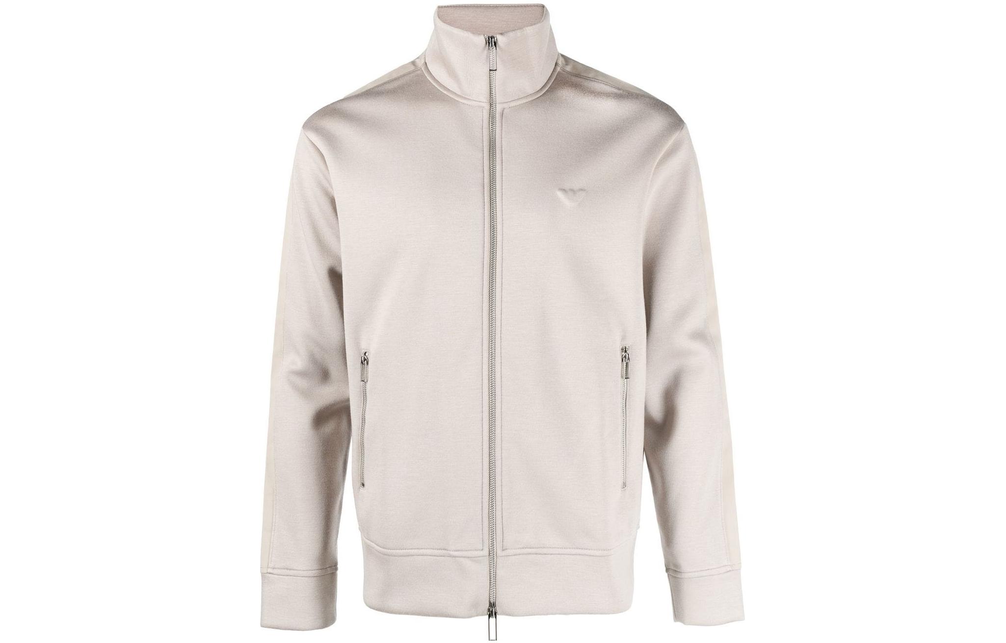 Emporio Armani FW22 Striped Casual Logo Embossed Jacket Light Beige 6L1MC2-1JRHZ-0135