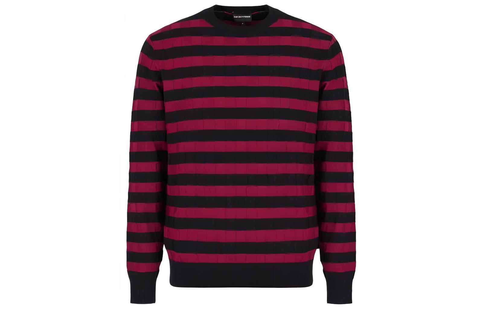 Emporio Armani FW22 Striped Crewneck Knit Sweater  Black Red. 6L1MXN1-MBTZ1-F803
