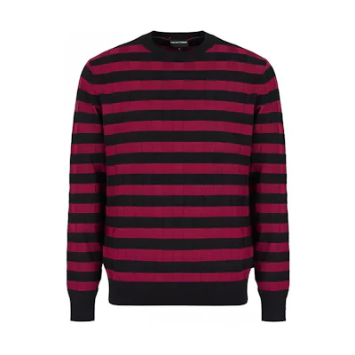 Emporio Armani FW22 Striped Crewneck Knit Sweater Black Red. 6L1MXN1-MBTZ1-F803