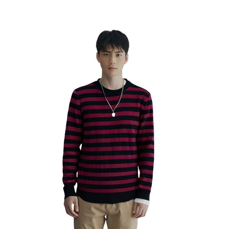 Lookbook Emporio Armani FW22 Striped Crewneck Knit Sweater  Black Red. 6L1MXN1-MBTZ1-F803