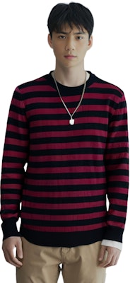 Emporio Armani FW22 Striped Crewneck Knit Sweater Black Red. 6L1MXN1-MBTZ1-F803 Lookbook Emporio Armani FW22 Striped Crewneck Knit Sweater Black Red. 6L1MXN1-MBTZ1-F803