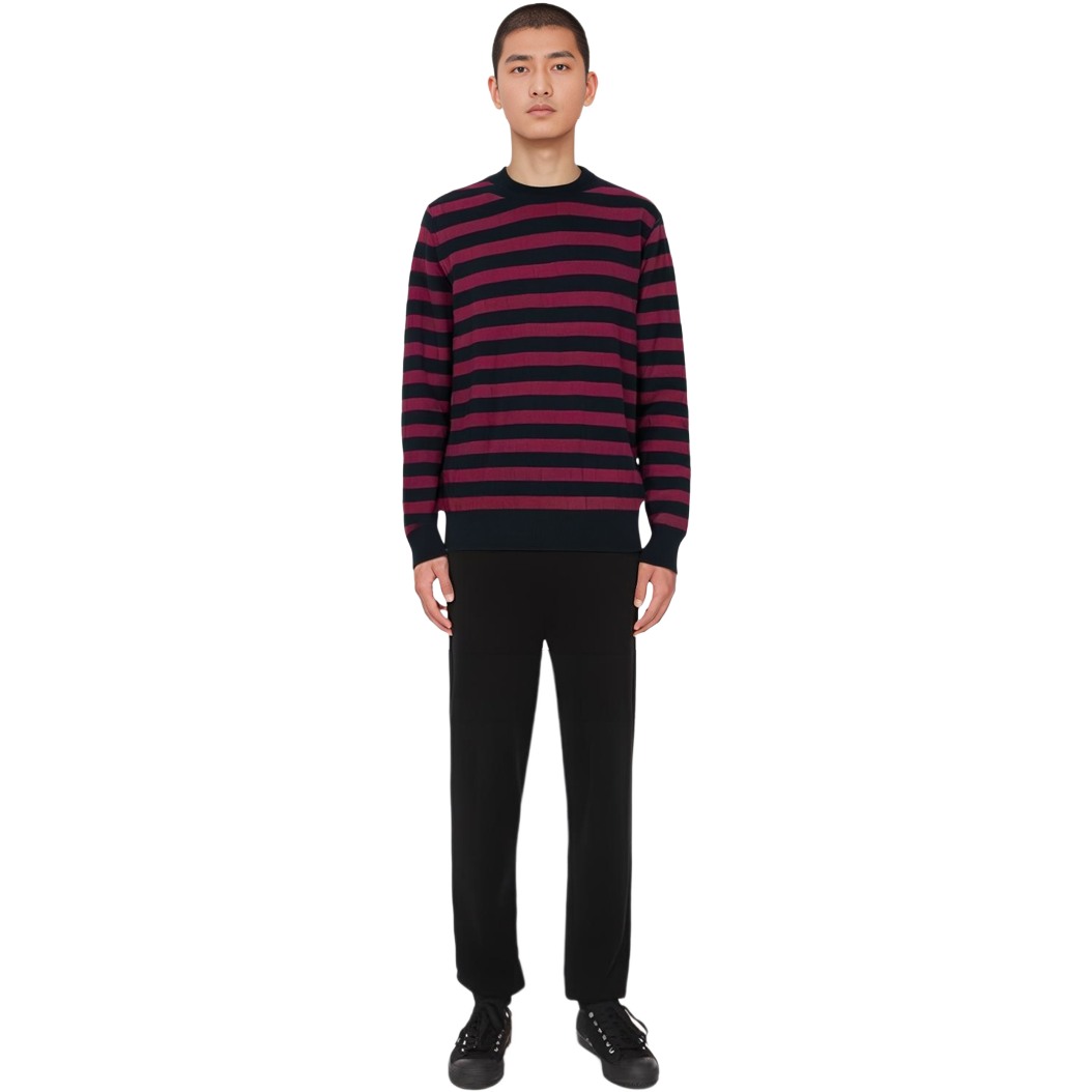 Shop Emporio Armani FW22 Striped Crewneck Knit Sweater  Black Red. 6L1MXN1-MBTZ1-F803