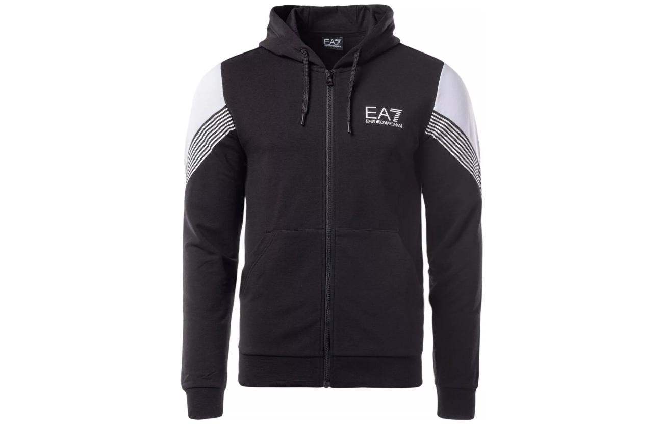 Emporio Armani FW22 Striped Logo Print Hoodie Black Long Sleeve 6LPM58-PJ9FZ-1200