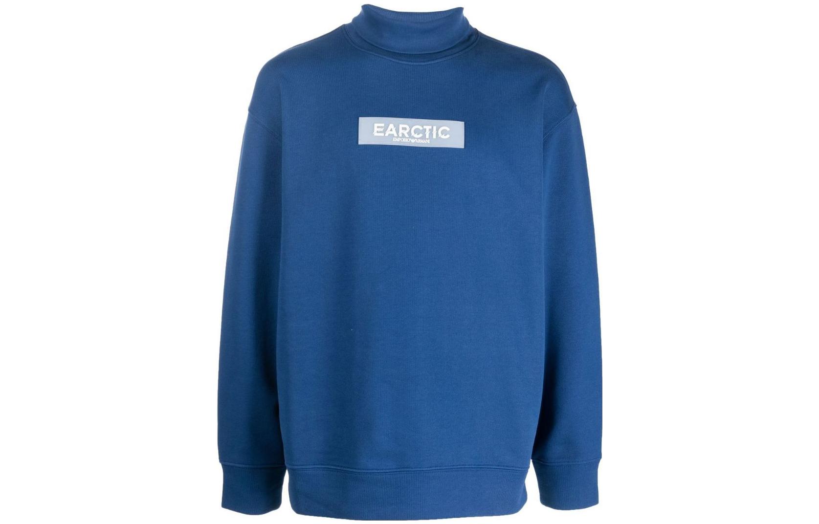 Emporio Armani FW22 Sustainable Letter Print Turtleneck Sweatshirt Blue Men 6L1M8E-1JSFZ-0936