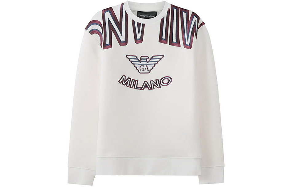 Emporio Armani FW22 White Embroidered Logo Crewneck Sweatshirt for Men 6L1M6V-1JV9Z-0101