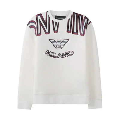 Emporio Armani FW22 White Embroidered Logo Crewneck Sweatshirt for Men 6L1M6V-1JV9Z-0101