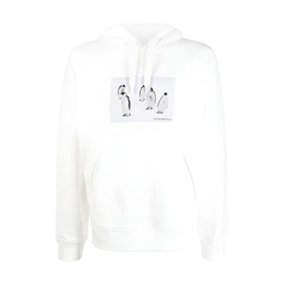 Emporio Armani FW22 White Hoodie with Penguin Print Design 1JSFZ6-L1M8B-0101