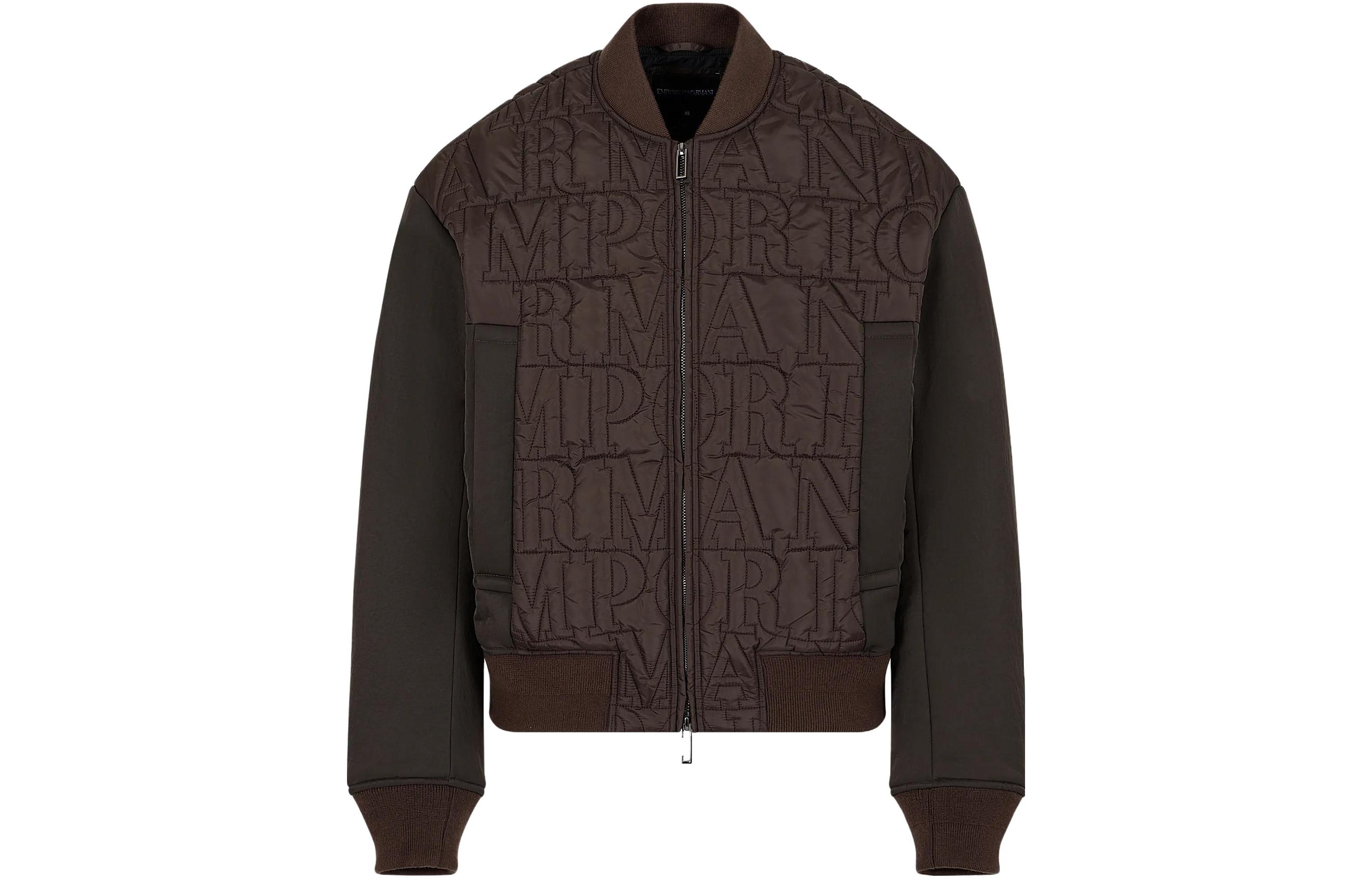 Emporio Armani FW23  Army Green V-Neck Logo Print Zip-Up Bomber Jacket. 6R1B761-NIJZ1-05A6