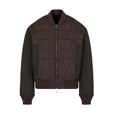 Emporio Armani FW23 Army Green V-Neck Logo Print Zip-Up Bomber Jacket. 6R1B761-NIJZ1-05A6