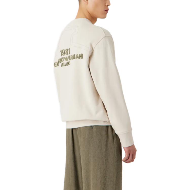Purchase EMPORIO ARMANI FW23  Beige Crewneck Sweatshirt with Embroidered Logo. 6R1ME3-1JWPZ1-0304