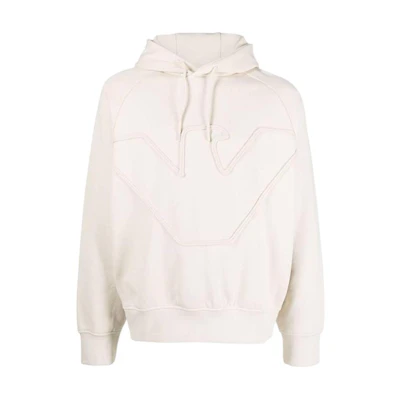 EMPORIO ARMANI FW23 Beige Logo Hoodie Pullover Long Sleeve Sweatshirt. 6R1ME4-1JWPZ-01M3
