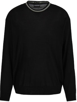 エンポリオ・アルマーニ FW23 ブラック クルーネック ニット セーター ストライプトリム付き 6R1MXG-1MNGZ-0999 Order エンポリオ・アルマーニ FW23 ブラック クルーネック ニット セーター ストライプトリム付き 6R1MXG-1MNGZ-0999