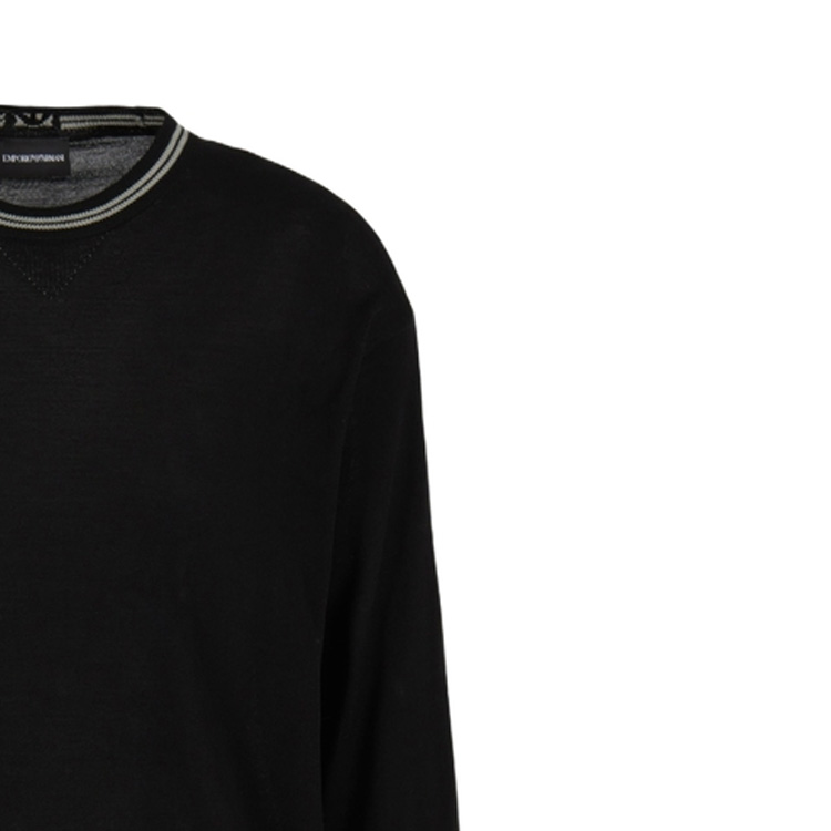 Sizing エンポリオ・アルマーニ FW23 ブラック クルーネック ニット セーター ストライプトリム付き 6R1MXG-1MNGZ-0999