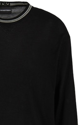 エンポリオ・アルマーニ FW23 ブラック クルーネック ニット セーター ストライプトリム付き 6R1MXG-1MNGZ-0999 Sizing エンポリオ・アルマーニ FW23 ブラック クルーネック ニット セーター ストライプトリム付き 6R1MXG-1MNGZ-0999