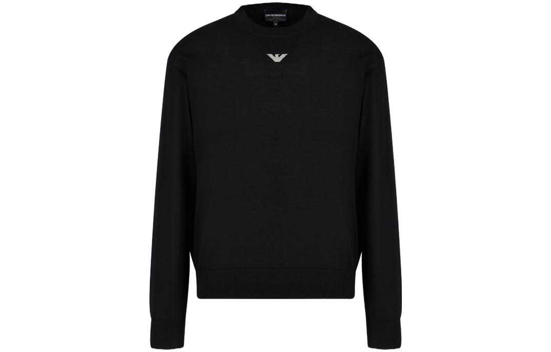 Emporio Armani FW23  Black Crewneck Sweater with Iconic Eagle Logo. 6R1MXG-1MNGZ-F008