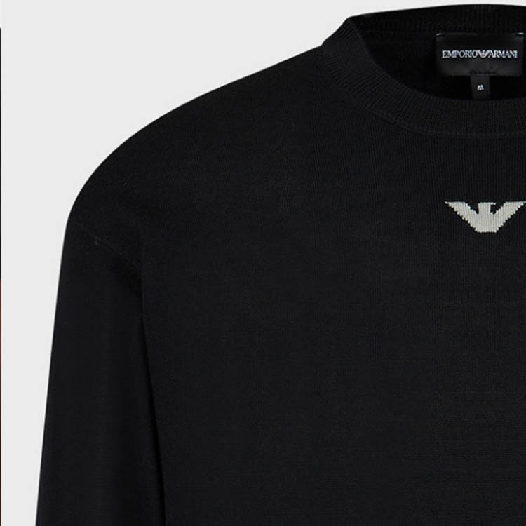 Shop Emporio Armani FW23 Sweater Hitam Crewneck Logo Ikonik Elang. 6R1MXG-1MNGZ-F008