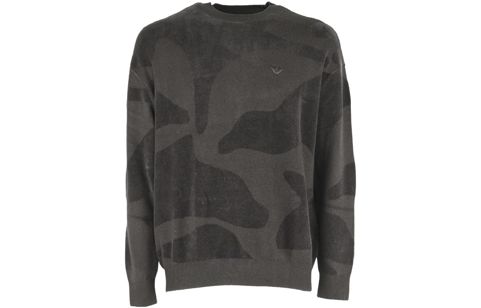 EMPORIO ARMANI FW23  Black Crewneck Sweater with Logo Embroidery. 6R1MXM-1MNHZ-0999