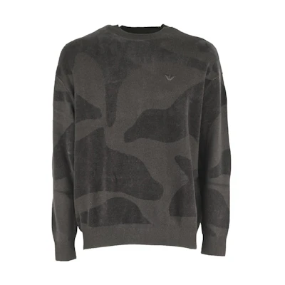 EMPORIO ARMANI FW23 Black Crewneck Sweater with Logo Embroidery. 6R1MXM-1MNHZ-0999