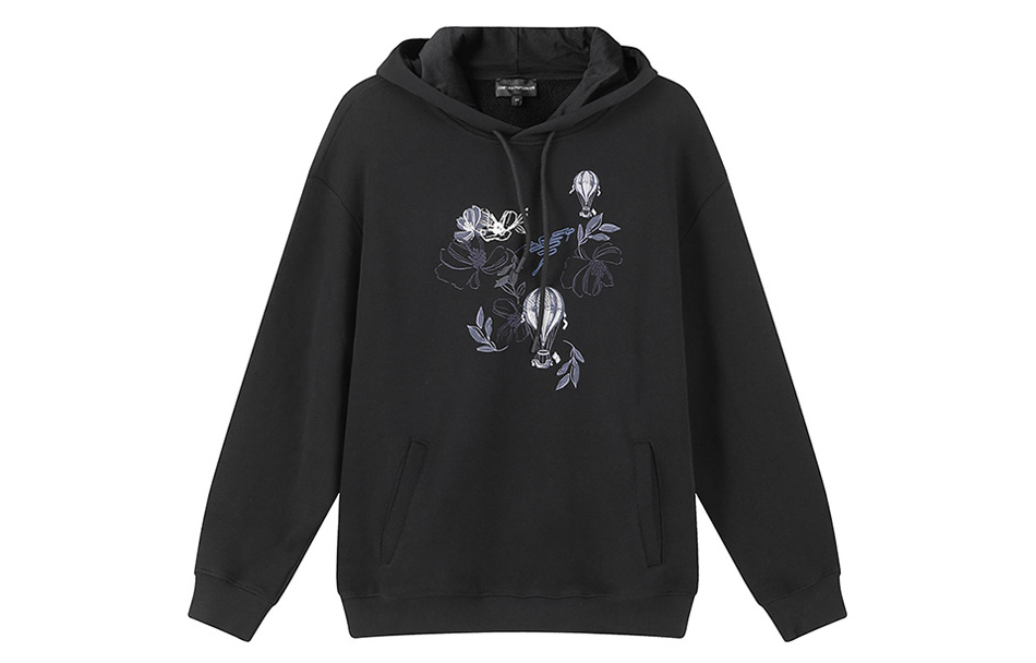 EMPORIO ARMANI FW23  Black Floral Embroidered Hoodie. 6R1M8P-1J7DZ-0042