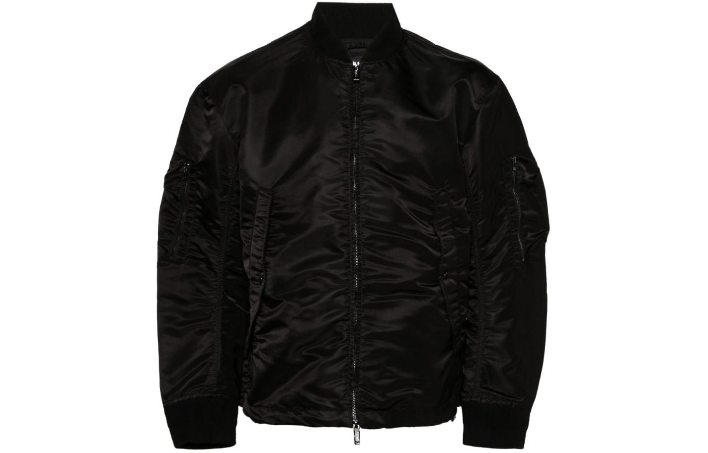 Emporio Armani FW23  Black Glossy Solid Loose-Fit Long-Sleeve Jacket. 3D1BB6-1NJWZ-0999