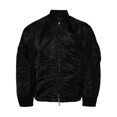 Emporio Armani FW23 Black Glossy Solid Loose-Fit Long-Sleeve Jacket. 3D1BB6-1NJWZ-0999