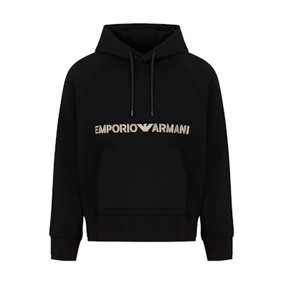 EMPORIO ARMANI FW23 Black Hoodie with Embroidered Logo. 6R1ME9-1JWPZ-00C6