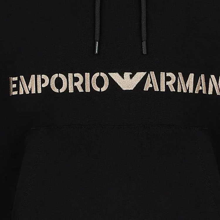 Sizing EMPORIO ARMANI FW23 黑色刺绣标志连帽衫. 6R1ME9-1JWPZ-00C6