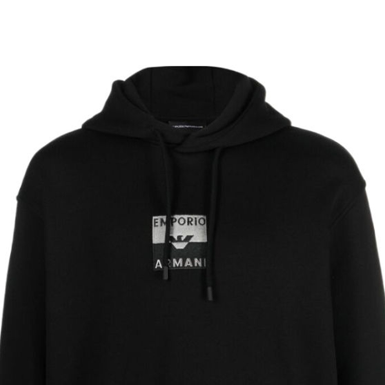 Details for EMPORIO ARMANI FW23  Black Hoodie with Letter Print Design. 6R1MCN-1JWPZ-0999